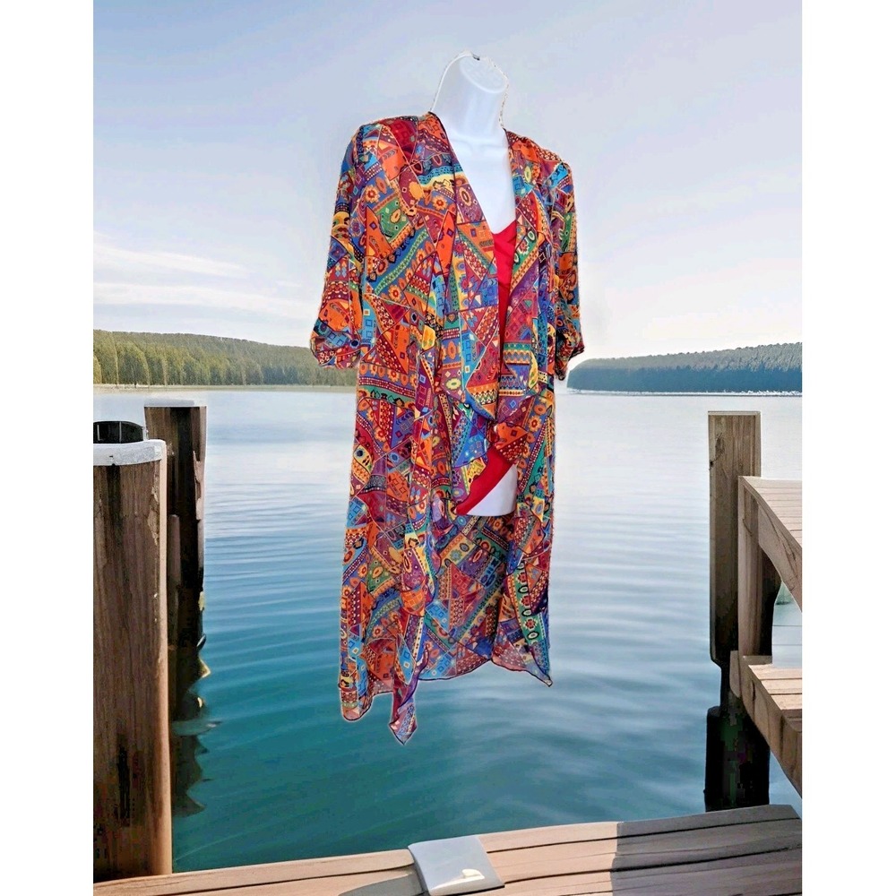 Lularoe Cover Up M Sheer Kimono Multicolor Beachy Boho Artsy Flowy